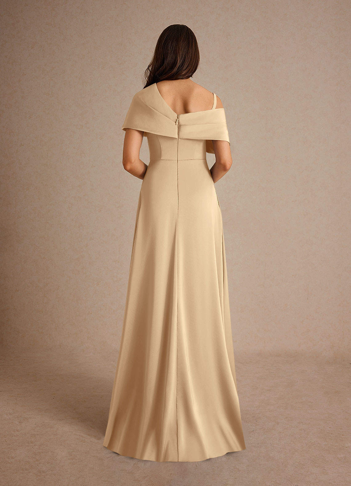 Milton A-Line One-Shoulder Stretch Satin Mother of the Bride Dress in champagne