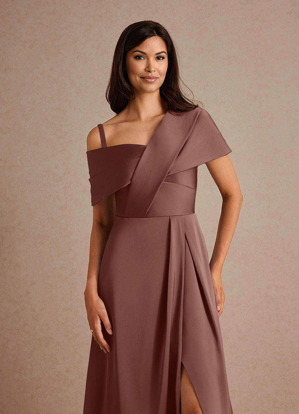 Milton A-Line One-Shoulder Stretch Satin Mother of the Bride Dress in Espresso