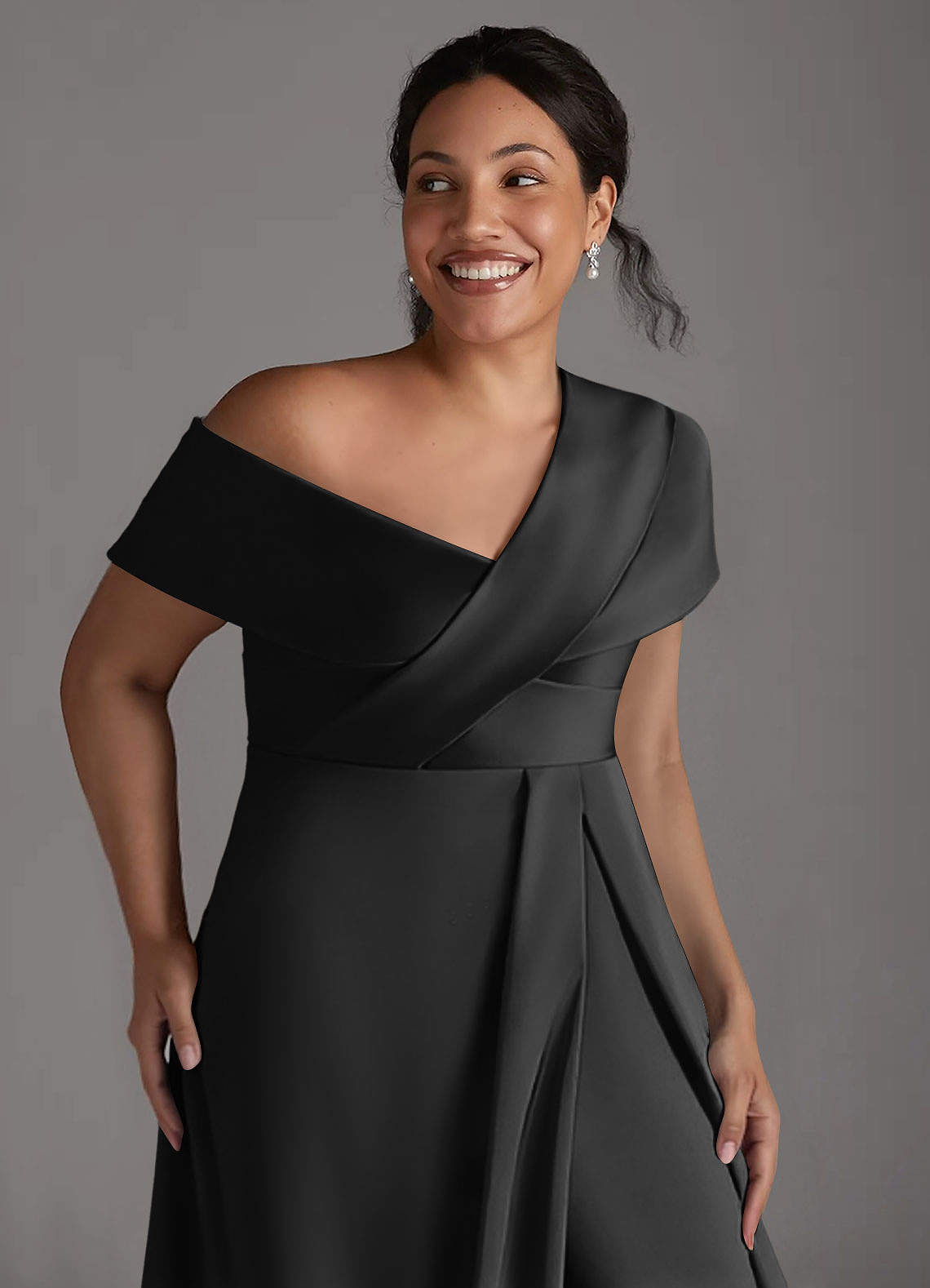 Milton A-Line One-Shoulder Stretch Satin Mother of the Bride Dress