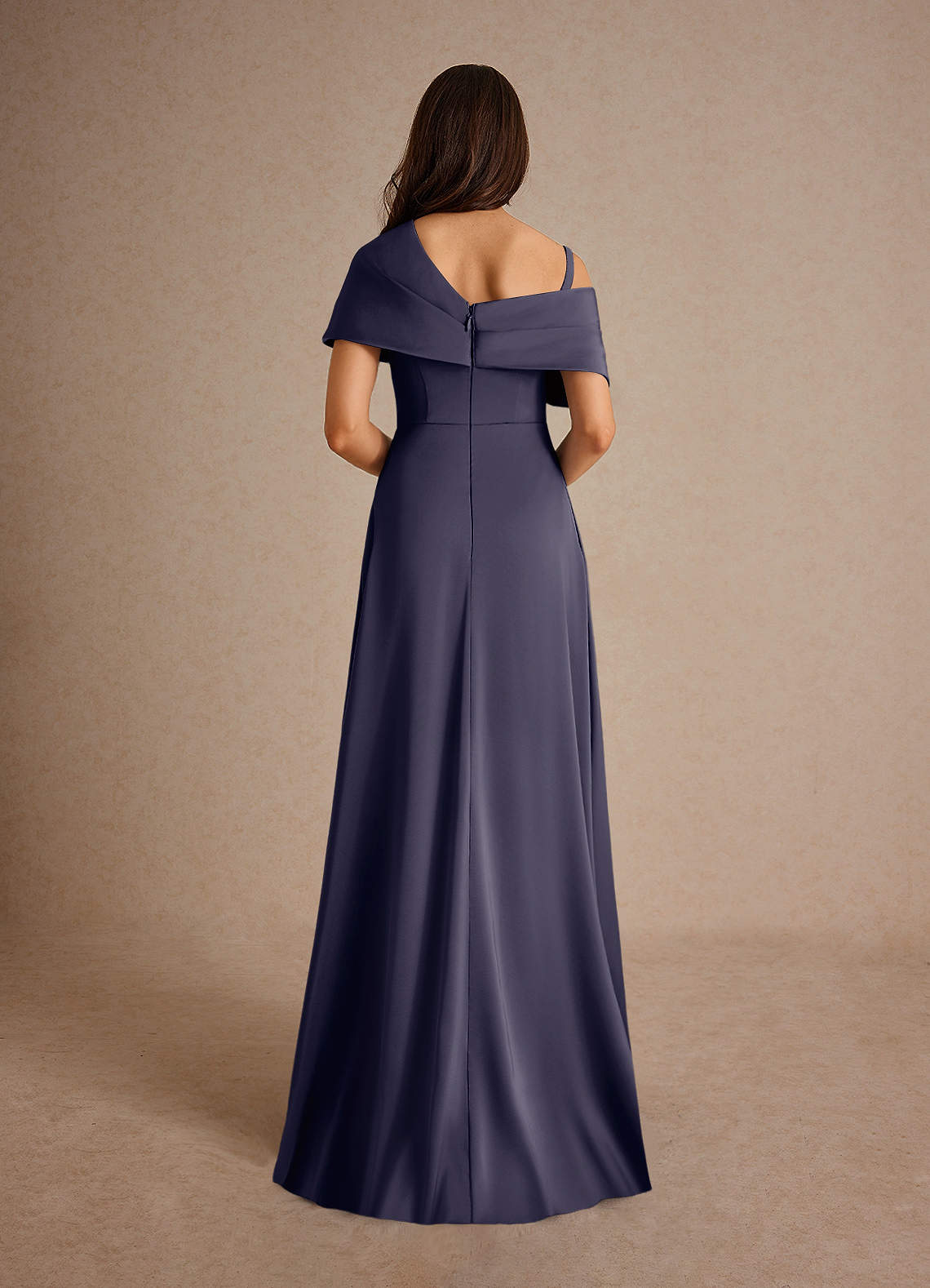 Milton A-Line One-Shoulder Stretch Satin Mother of the Bride Dress in Stormy