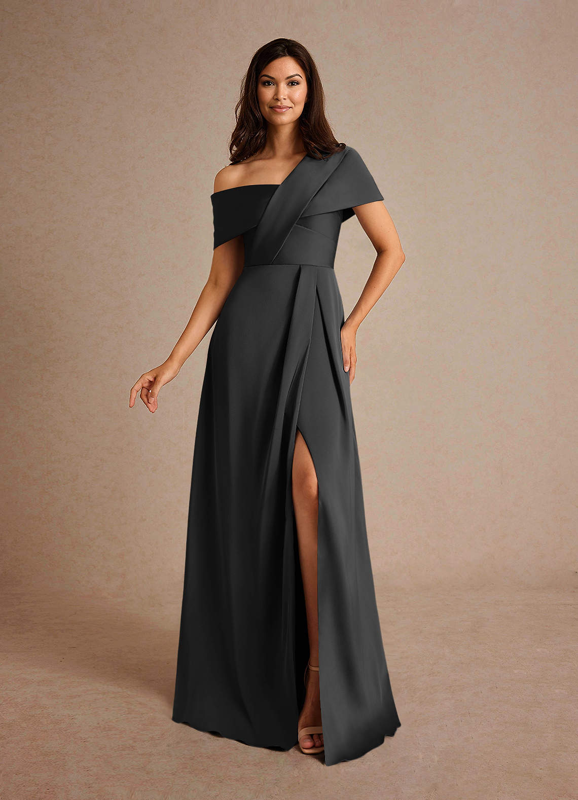 Milton A-Line One-Shoulder Stretch Satin Mother of the Bride Dress in Dusty Sage