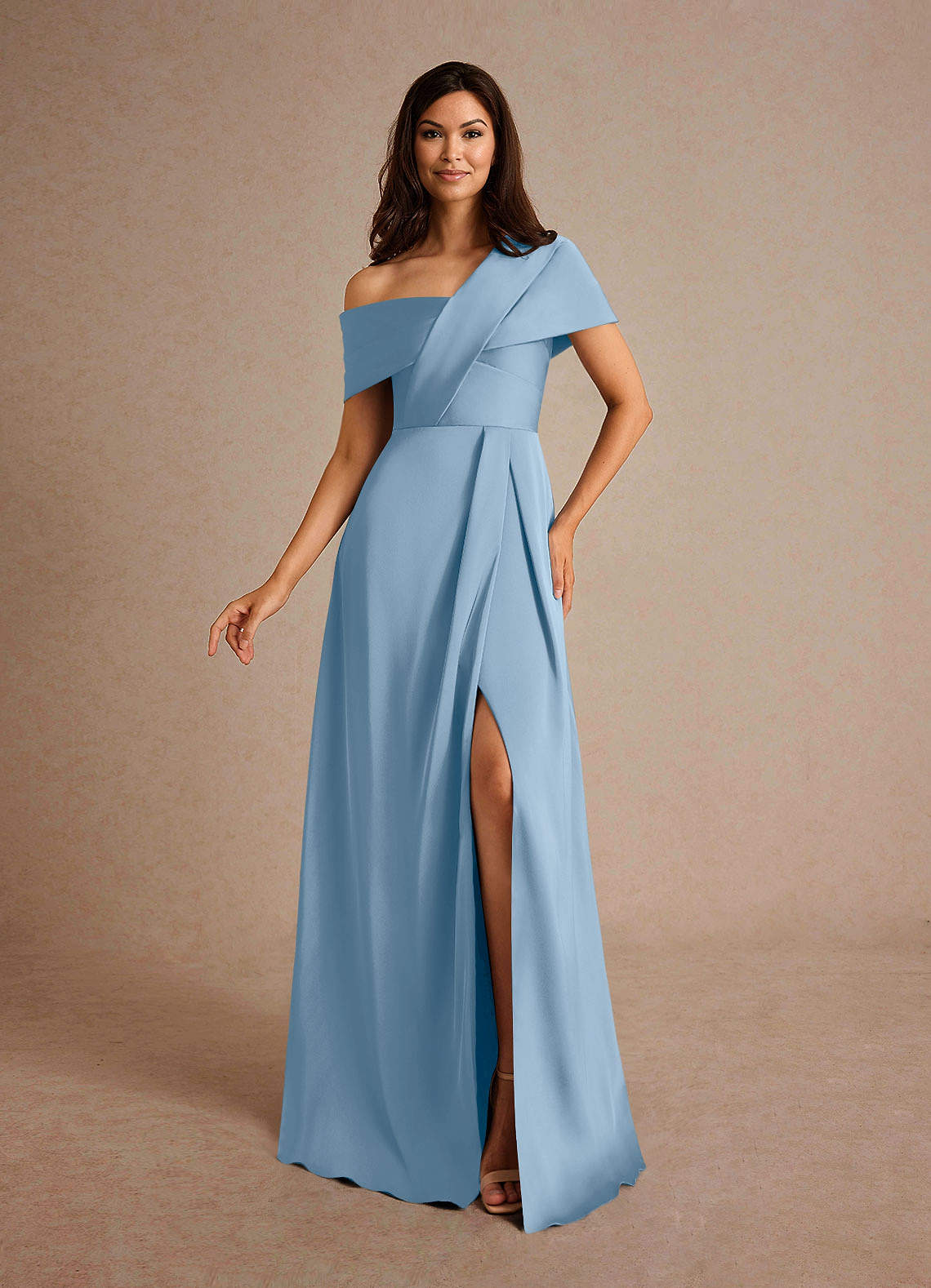 Milton A-Line One-Shoulder Stretch Satin Mother of the Bride Dress in Powder Blue