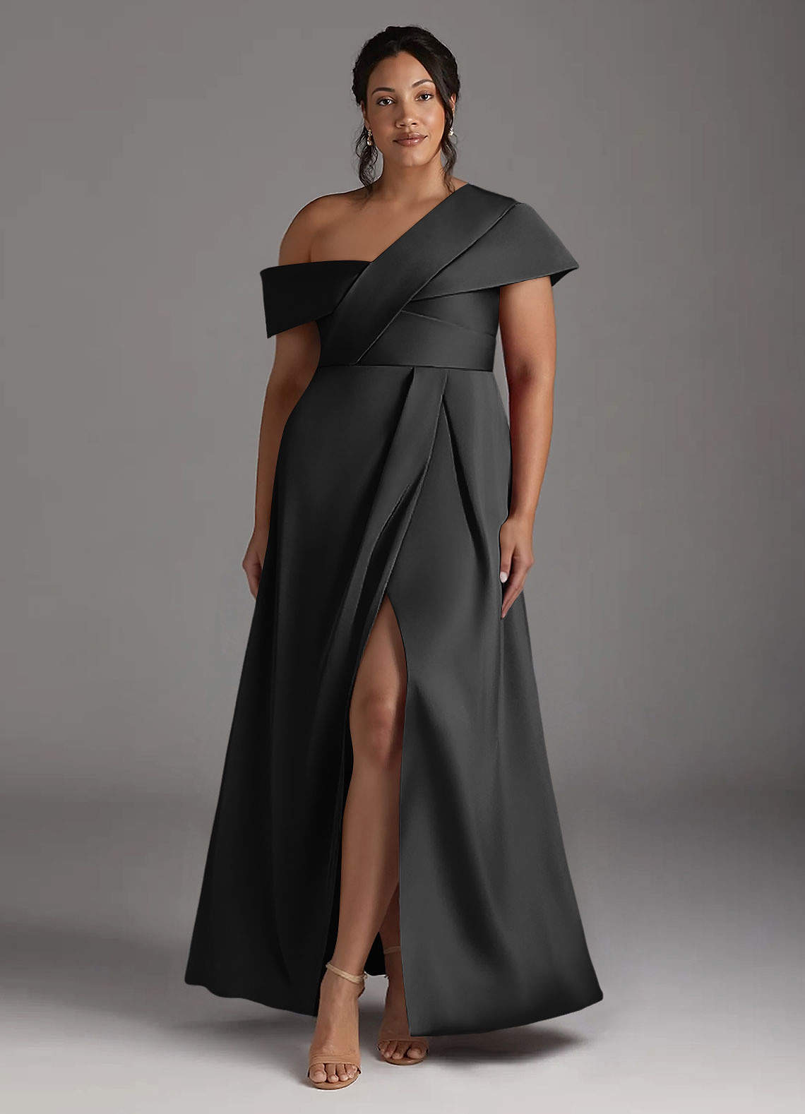 Milton A-Line One-Shoulder Stretch Satin Mother of the Bride Dress