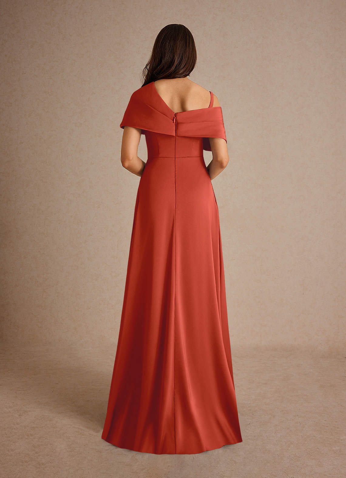Milton A-Line One-Shoulder Stretch Satin Mother of the Bride Dress in Rust