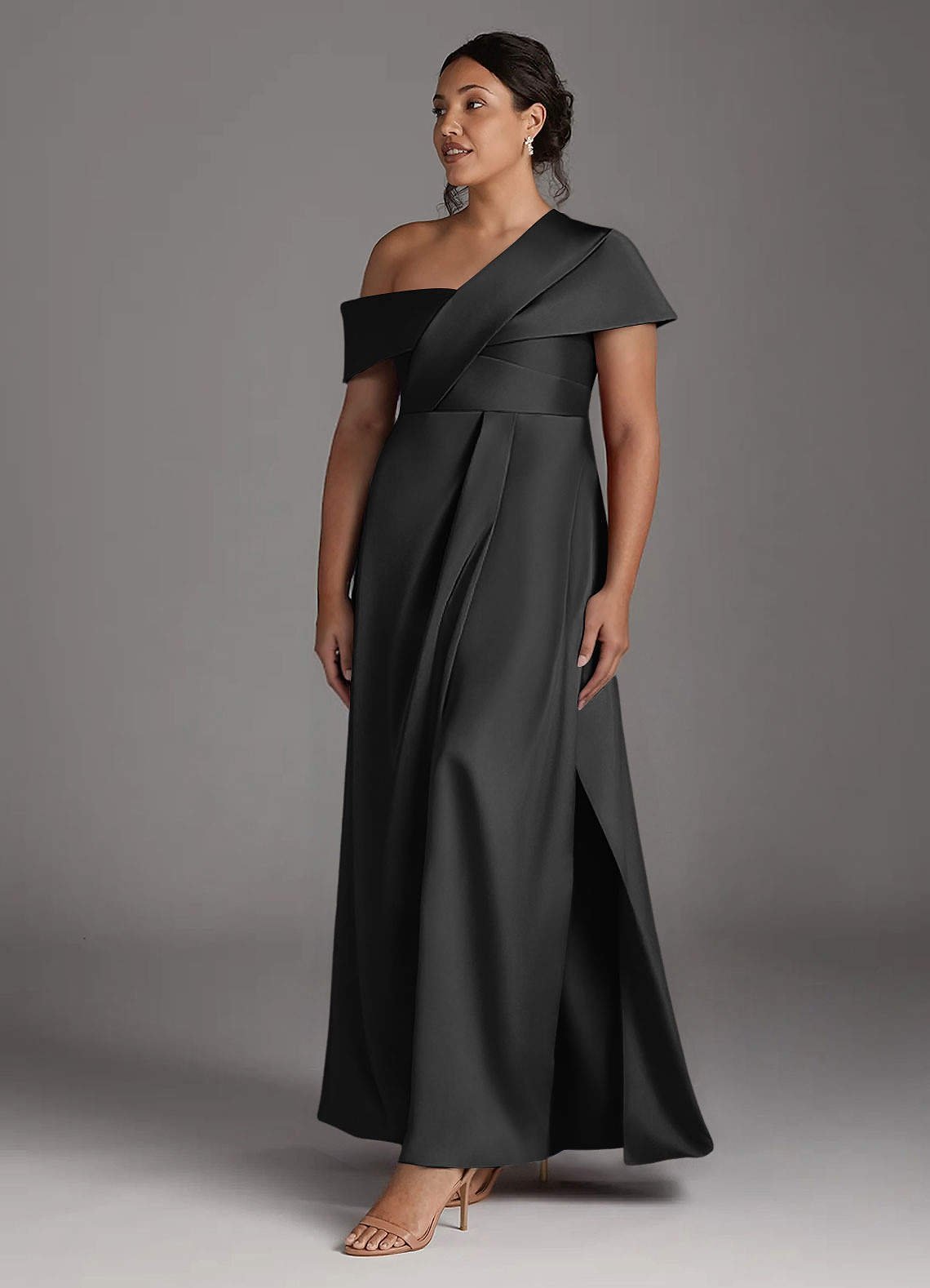 Milton A-Line One-Shoulder Stretch Satin Mother of the Bride Dress