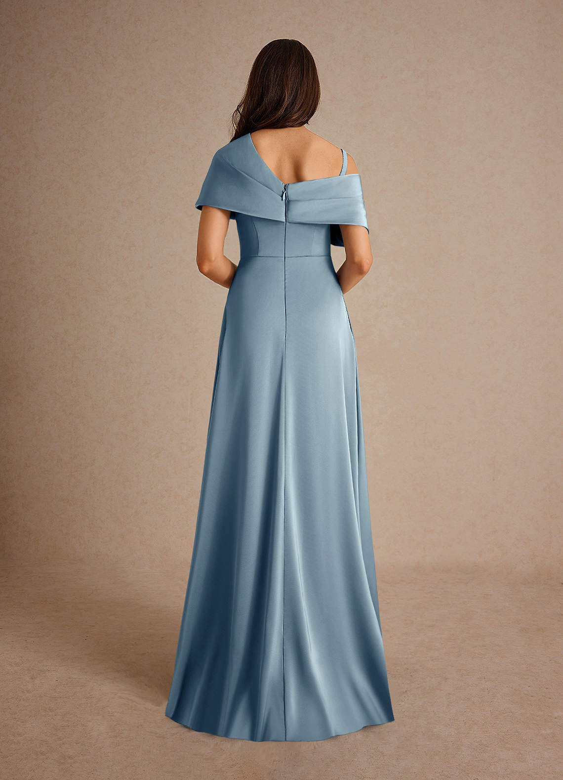 Milton A-Line One-Shoulder Stretch Satin Mother of the Bride Dress in dusty blue