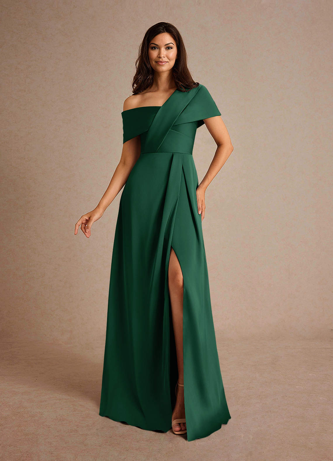 Milton A-Line One-Shoulder Stretch Satin Mother of the Bride Dress in Dark Green