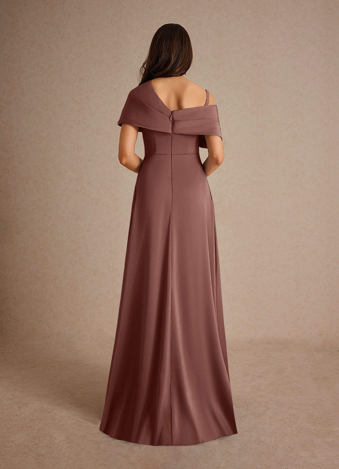Milton A-Line One-Shoulder Stretch Satin Mother of the Bride Dress in Espresso