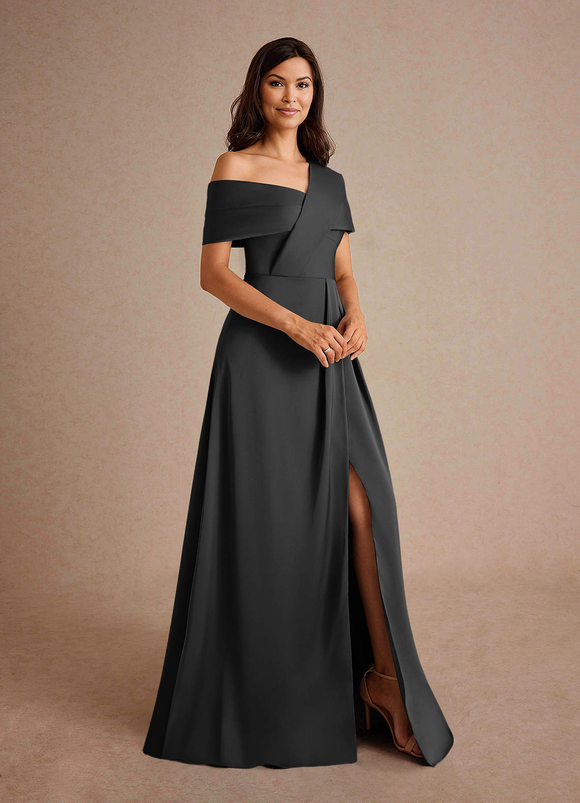 Milton A-Line One-Shoulder Stretch Satin Mother of the Bride Dress