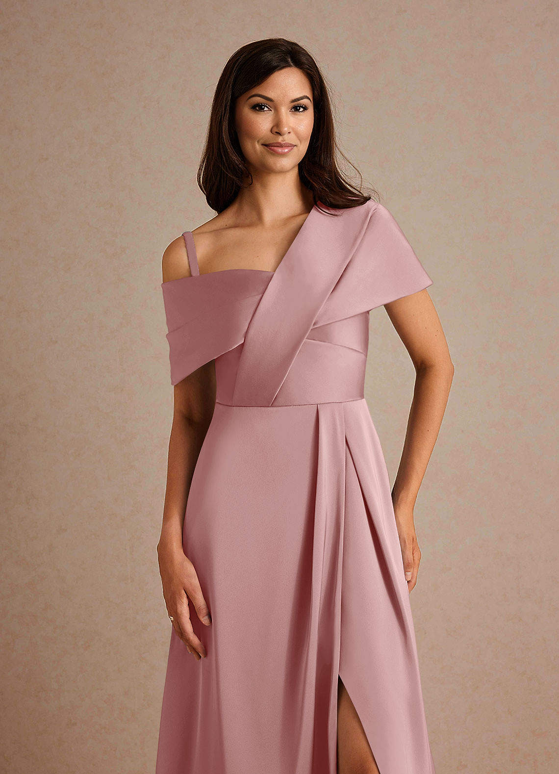 Milton A-Line One-Shoulder Stretch Satin Mother of the Bride Dress in Dusty Rose