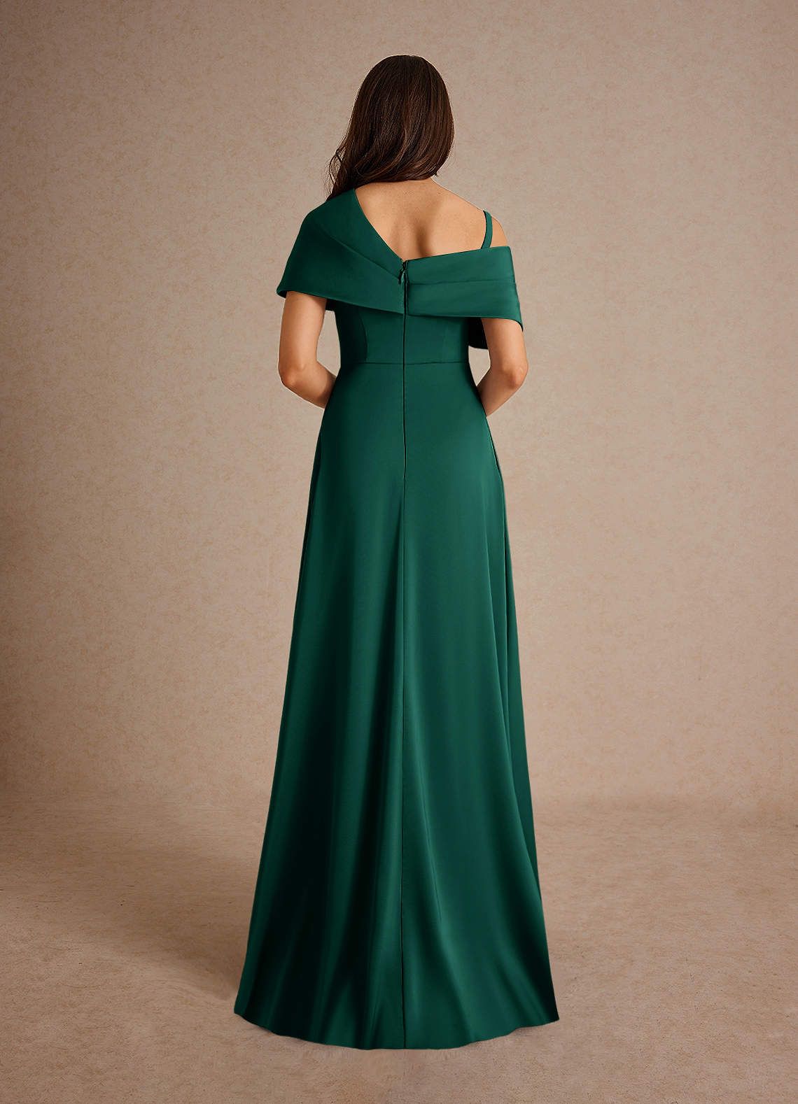 Milton A-Line One-Shoulder Stretch Satin Mother of the Bride Dress in Emerald