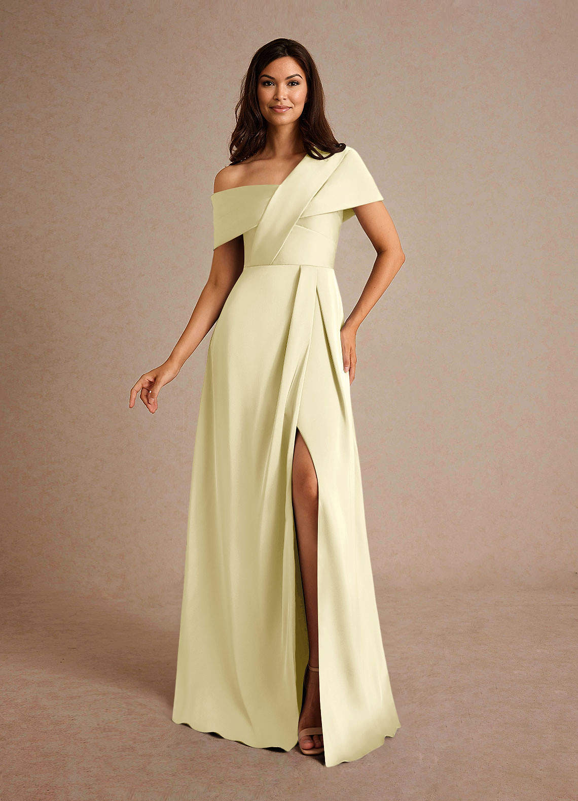 Milton A-Line One-Shoulder Stretch Satin Mother of the Bride Dress in Lemon Sorbet