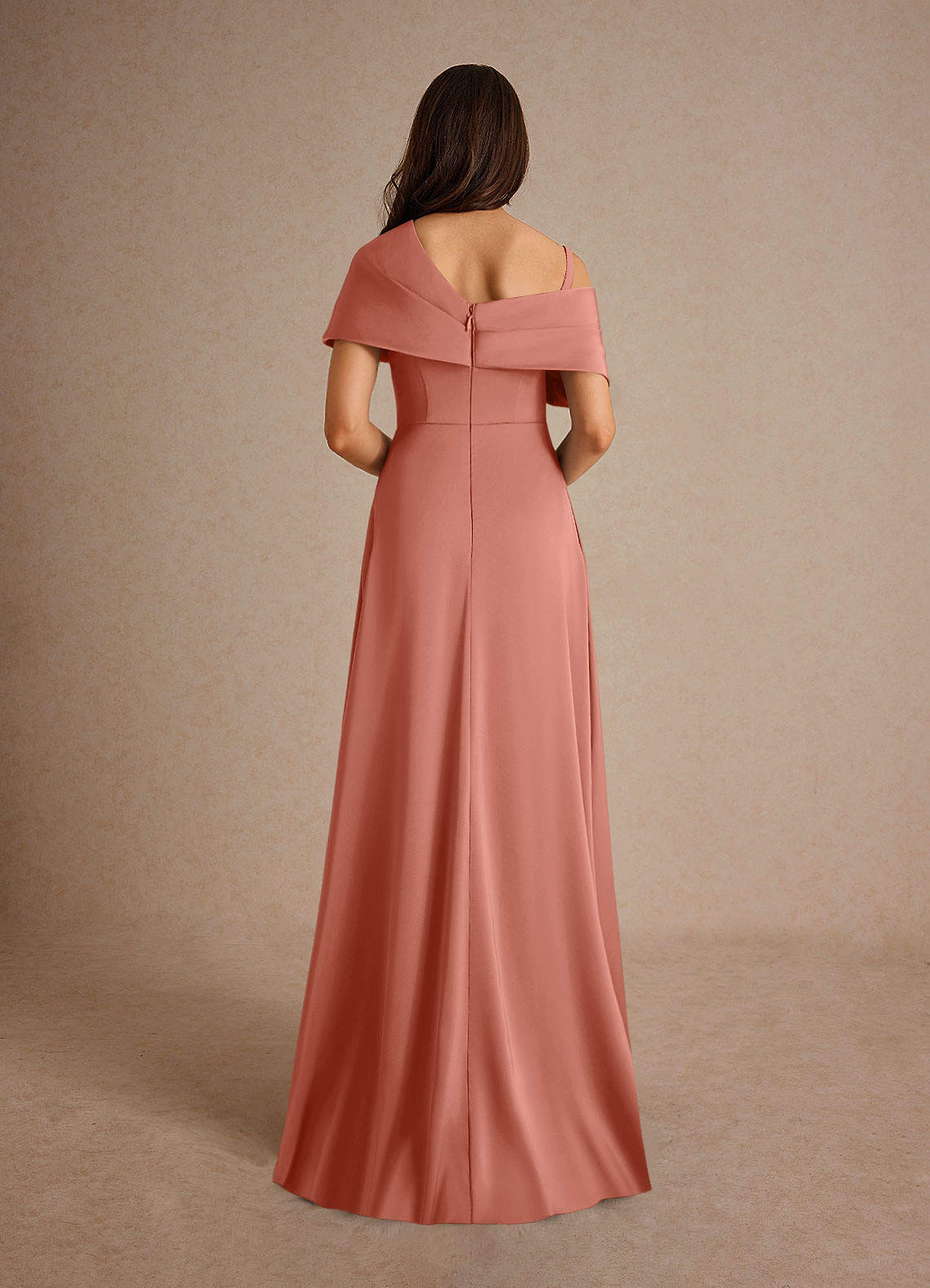Milton A-Line One-Shoulder Stretch Satin Mother of the Bride Dress in Antique Rose