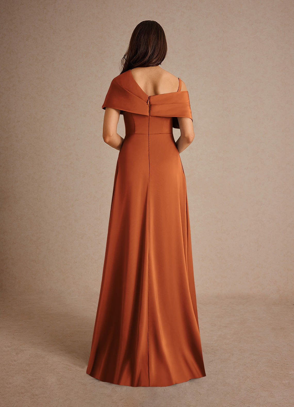 Milton A-Line One-Shoulder Stretch Satin Mother of the Bride Dress in Cinnamon