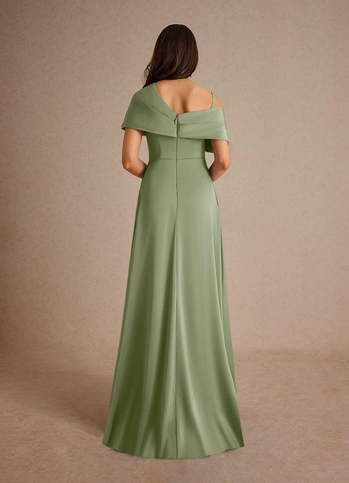 Milton A-Line One-Shoulder Stretch Satin Mother of the Bride Dress in Pistachio