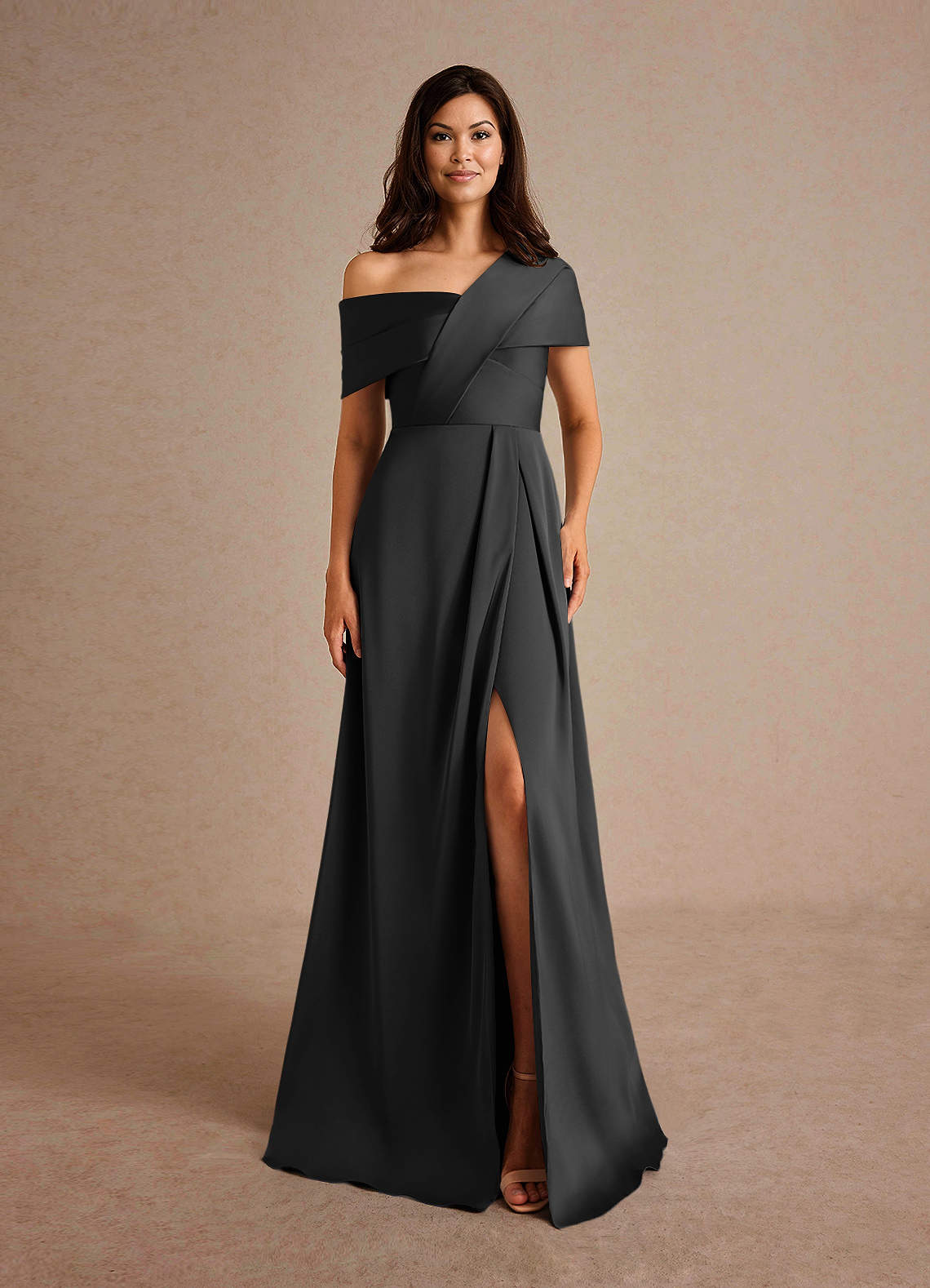Milton A-Line One-Shoulder Stretch Satin Mother of the Bride Dress