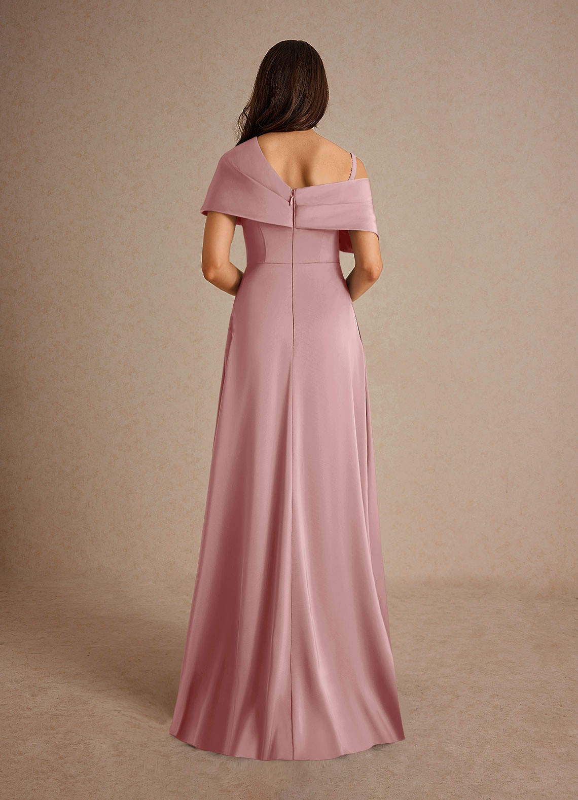 Milton A-Line One-Shoulder Stretch Satin Mother of the Bride Dress in Dusty Rose