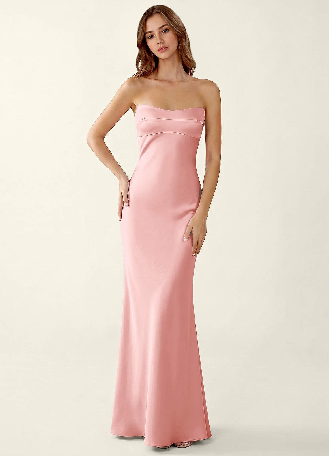 Miniqueadom Mermaid Strapless Satin Prom Dress in Haze Pink