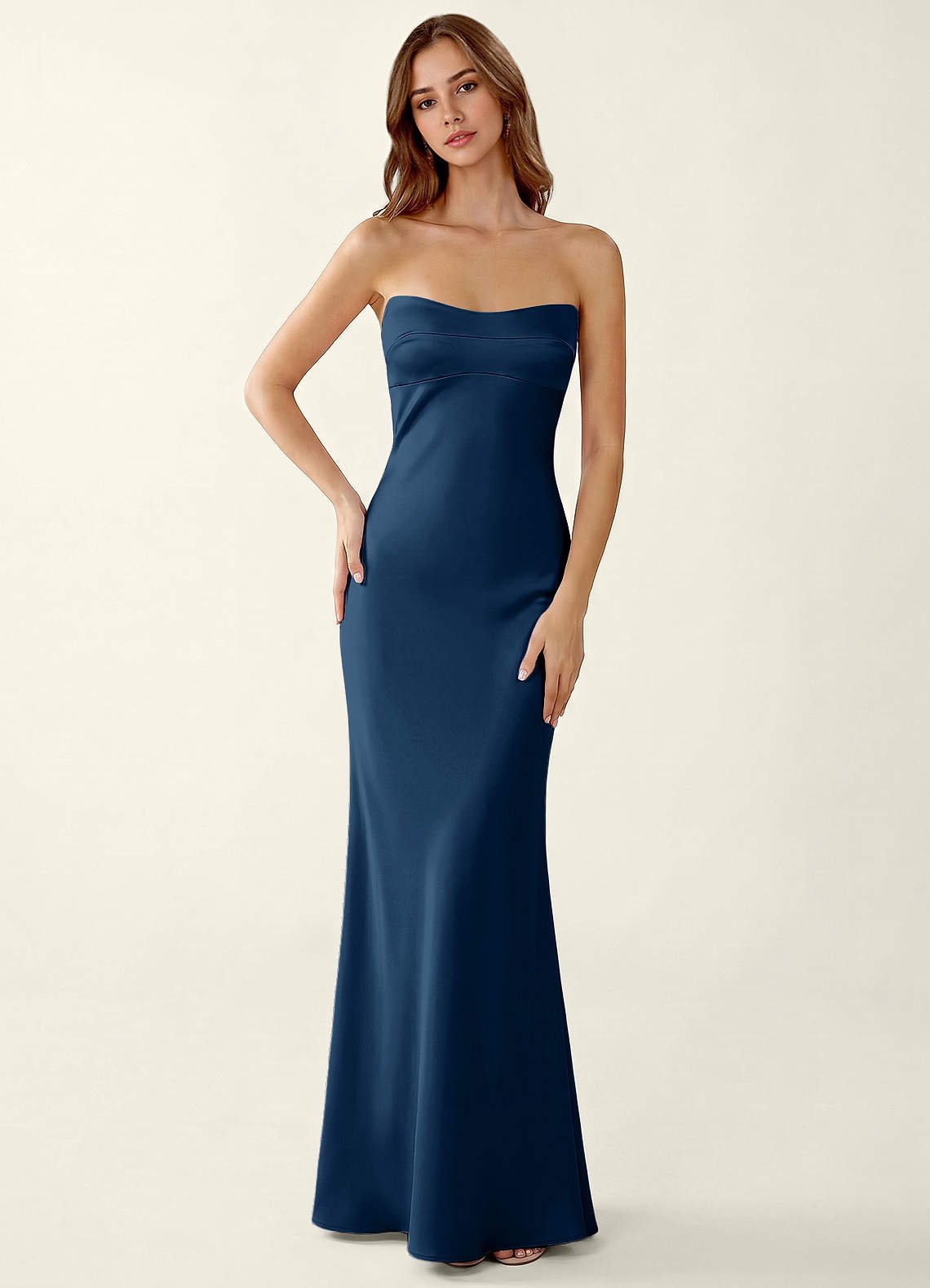 Miniqueadom Mermaid Strapless Satin Prom Dress in Navy