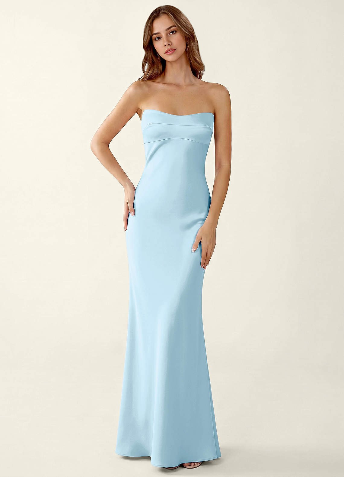 Miniqueadom Mermaid Strapless Satin Prom Dress in Sky Blue