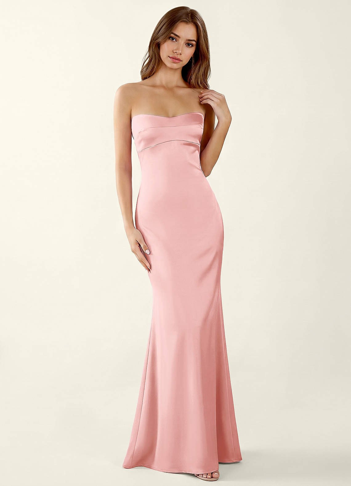Miniqueadom Mermaid Strapless Satin Prom Dress in Haze Pink