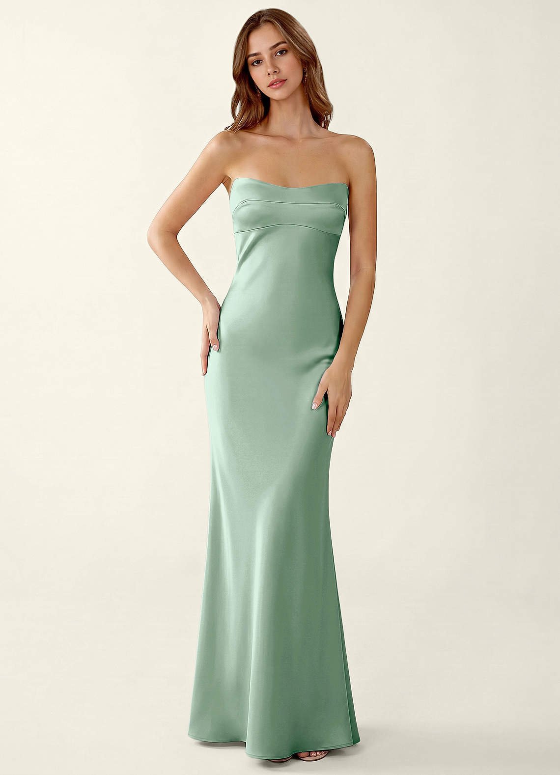 Miniqueadom Mermaid Strapless Satin Prom Dress in Agave Green