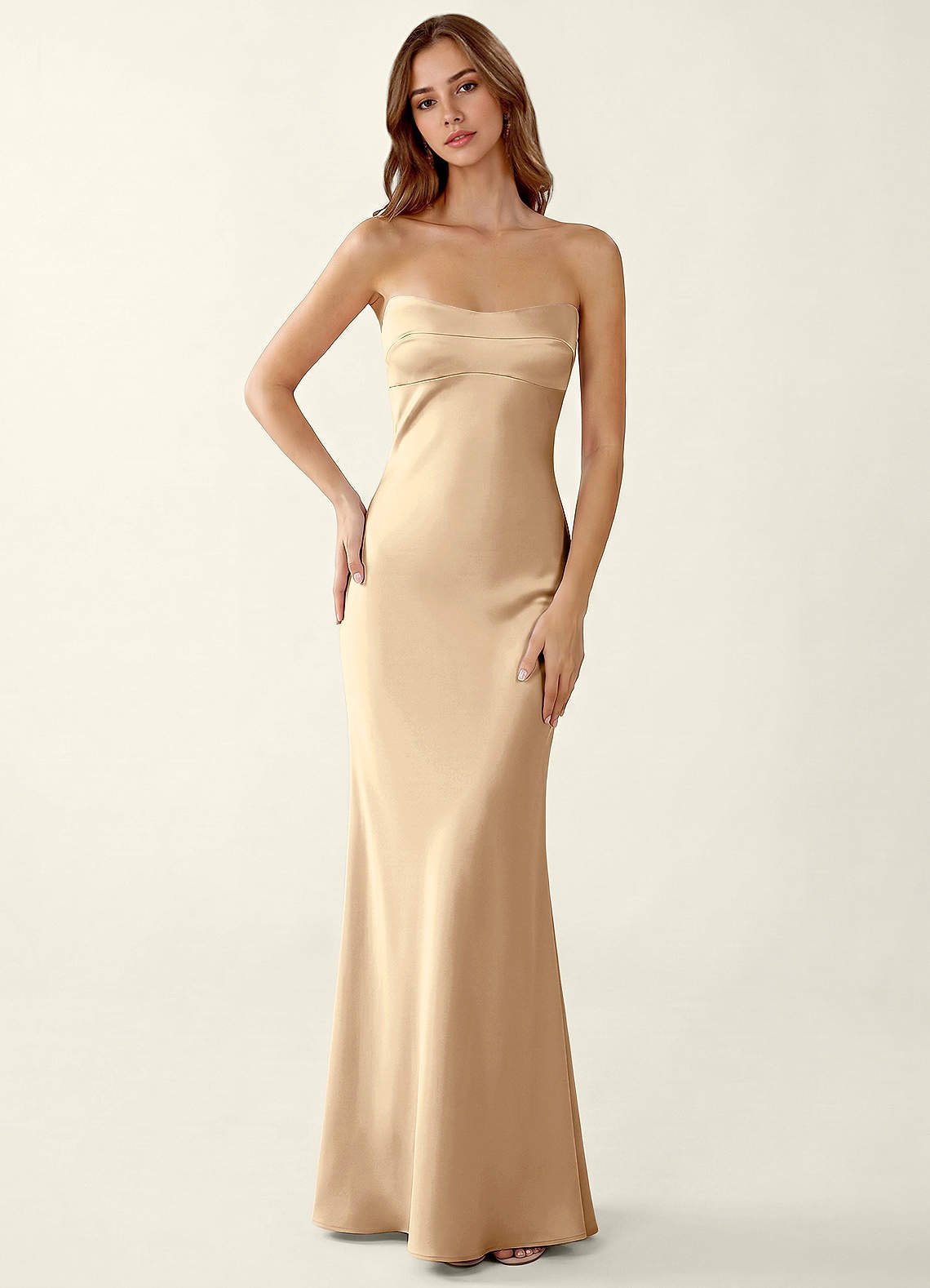 Miniqueadom Mermaid Strapless Satin Prom Dress in Champagne