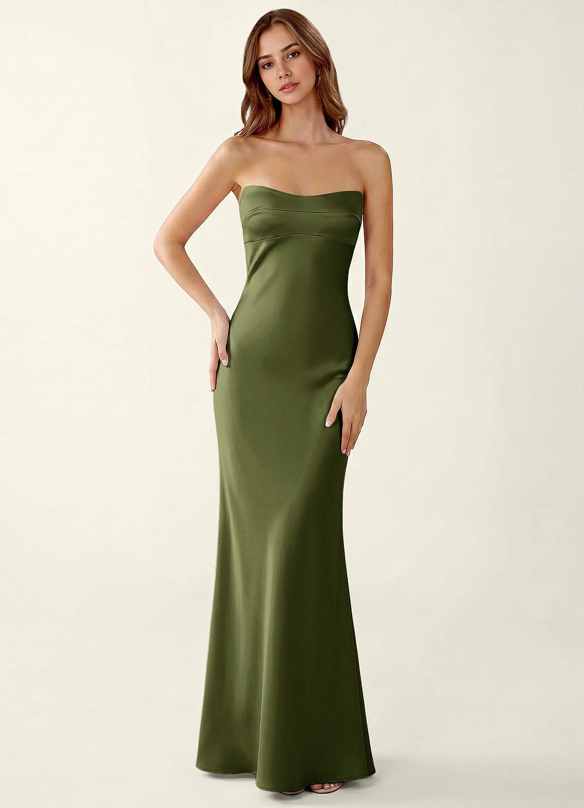 Miniqueadom Mermaid Strapless Satin Prom Dress in Olive