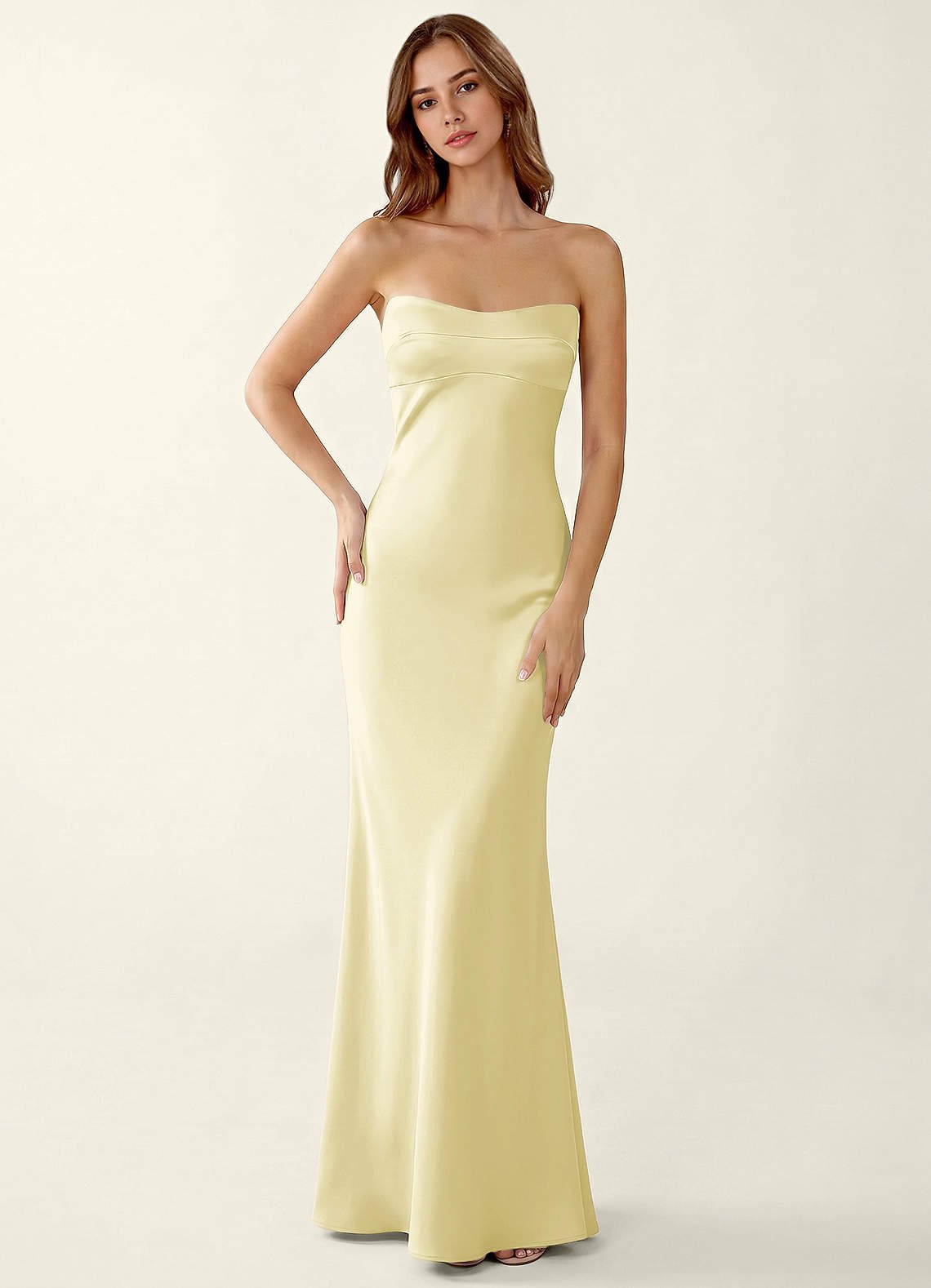 Miniqueadom Mermaid Strapless Satin Prom Dress in Lemon Sorbet