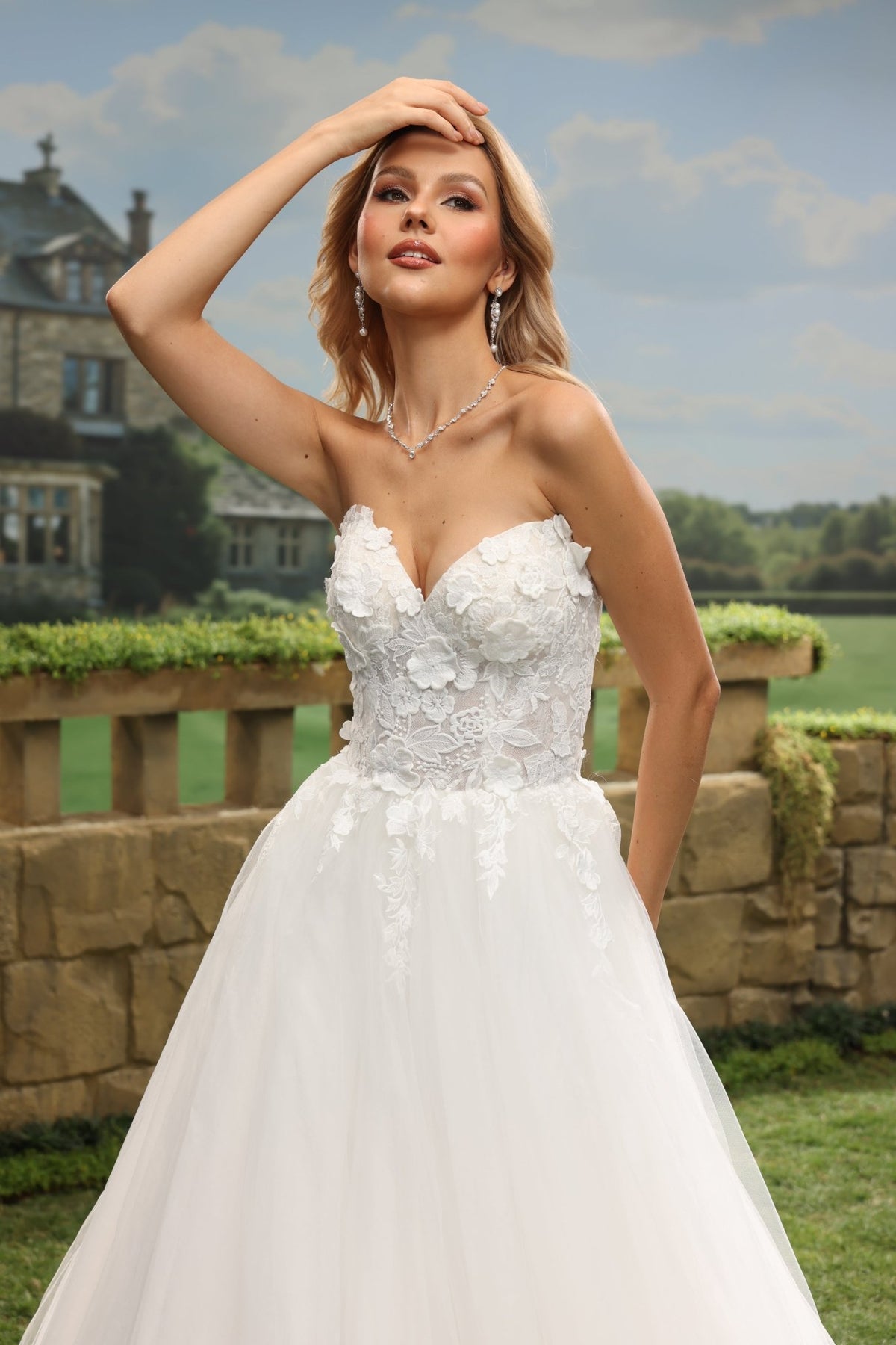 Mira white wedding dress detail view 4