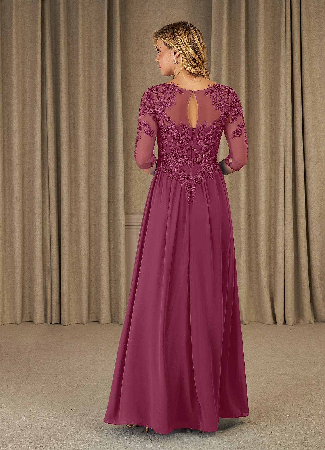 Mirielle A-Line Scoop-Neck Chiffon and Lace Mother of the Bride Dress in Rust