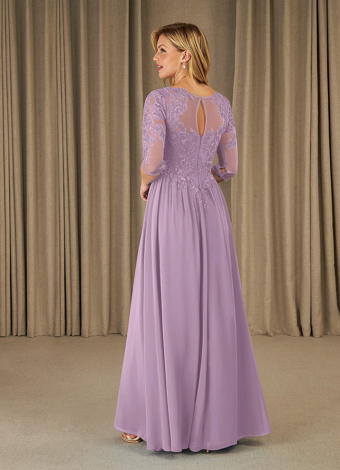 Mirielle A-Line Scoop-Neck Chiffon and Lace Mother of the Bride Dress in Wisteria