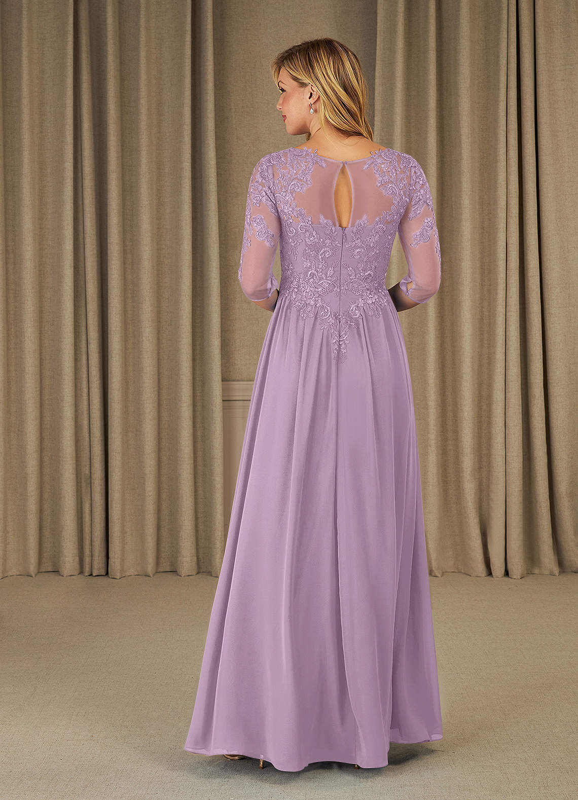 Mirielle A-Line Scoop-Neck Chiffon and Lace Mother of the Bride Dress in Wisteria