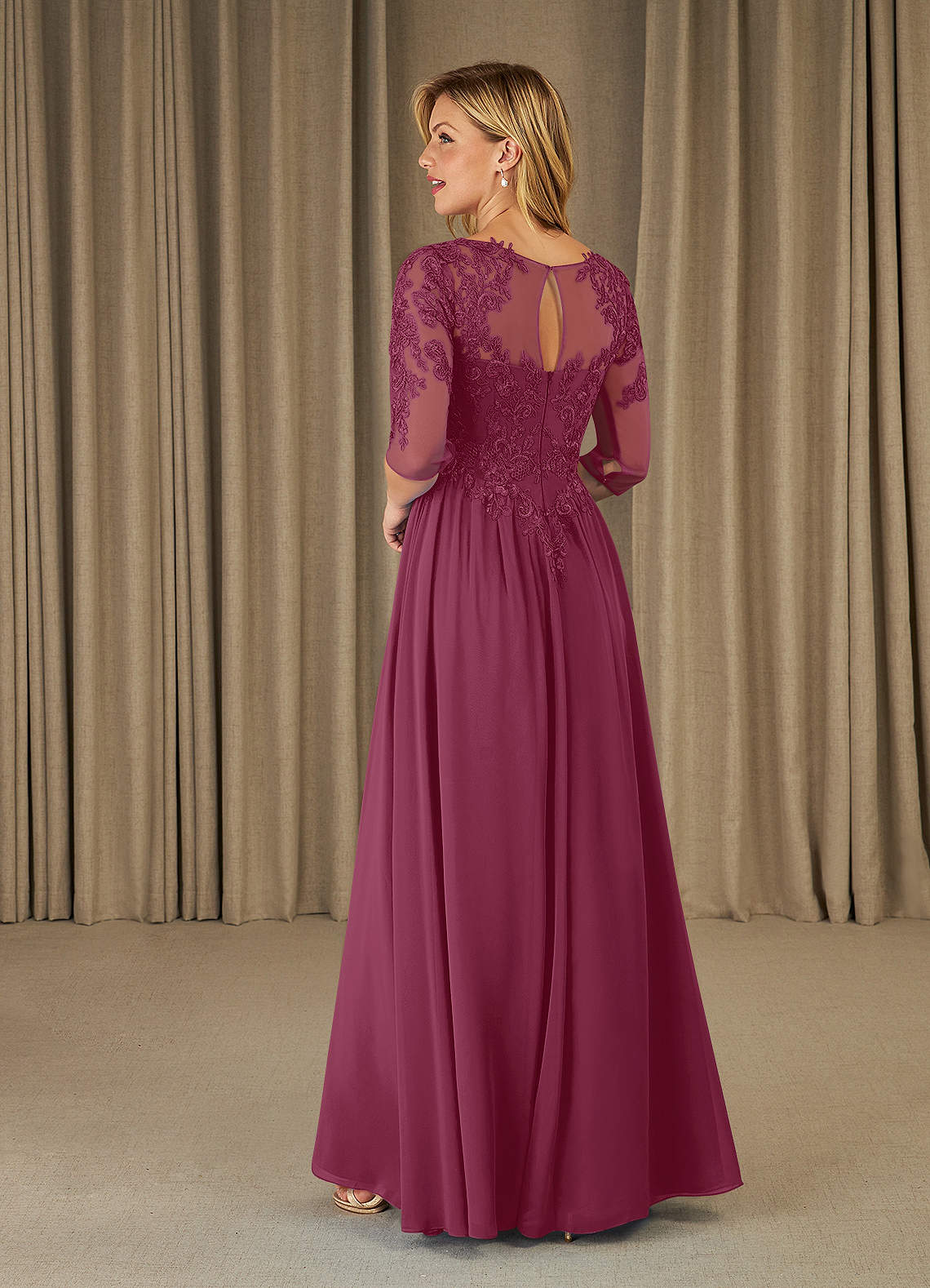 Mirielle A-Line Scoop-Neck Chiffon and Lace Mother of the Bride Dress in Rust