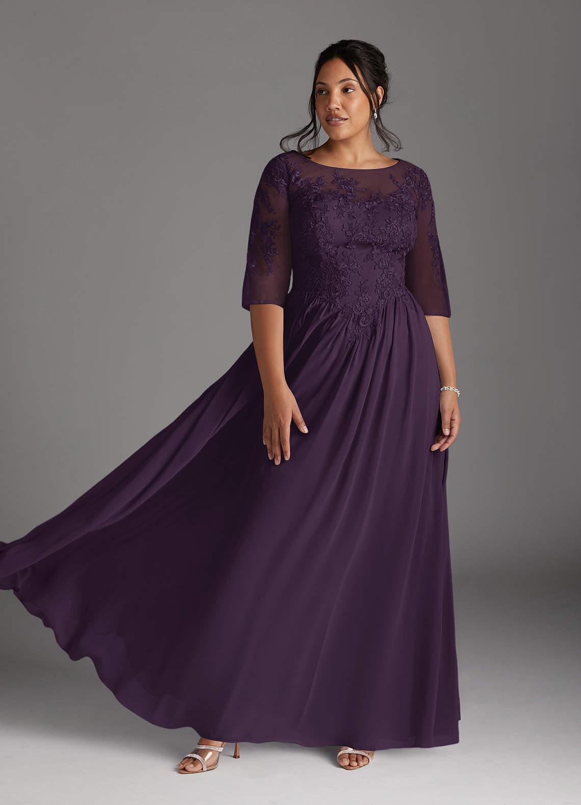 Mirielle A-Line Scoop-Neck Chiffon and Lace Mother of the Bride Dress