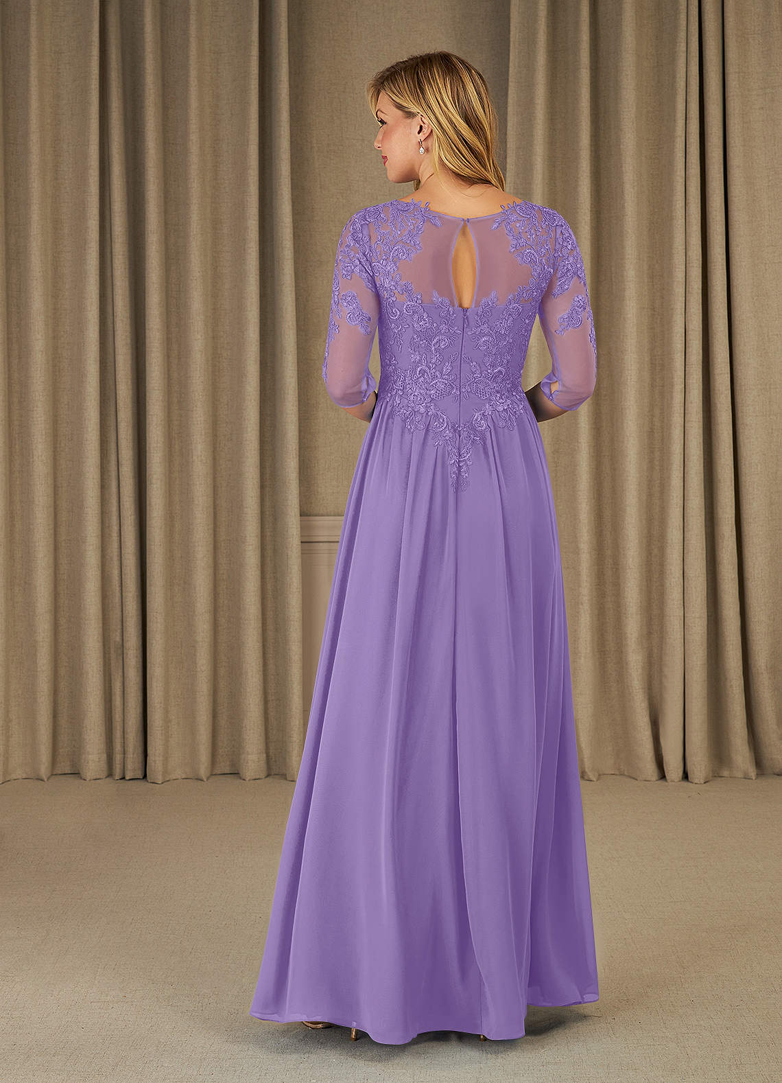 Mirielle A-Line Scoop-Neck Chiffon and Lace Mother of the Bride Dress in Tahiti