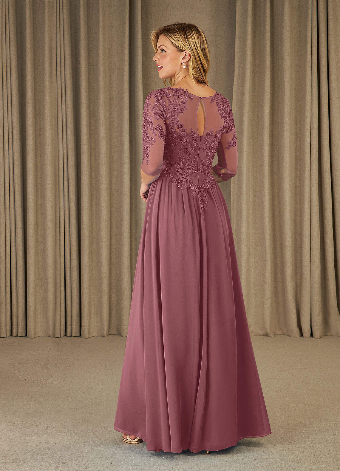 Mirielle A-Line Scoop-Neck Chiffon and Lace Mother of the Bride Dress in Grape