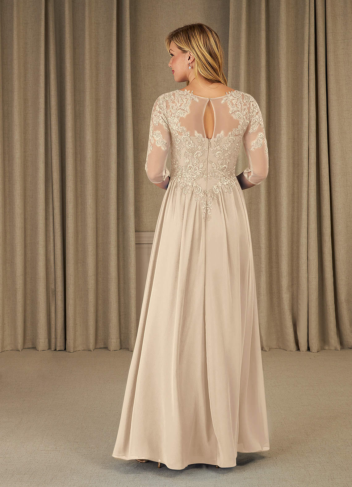 Mirielle A-Line Scoop-Neck Chiffon and Lace Mother of the Bride Dress in taupe