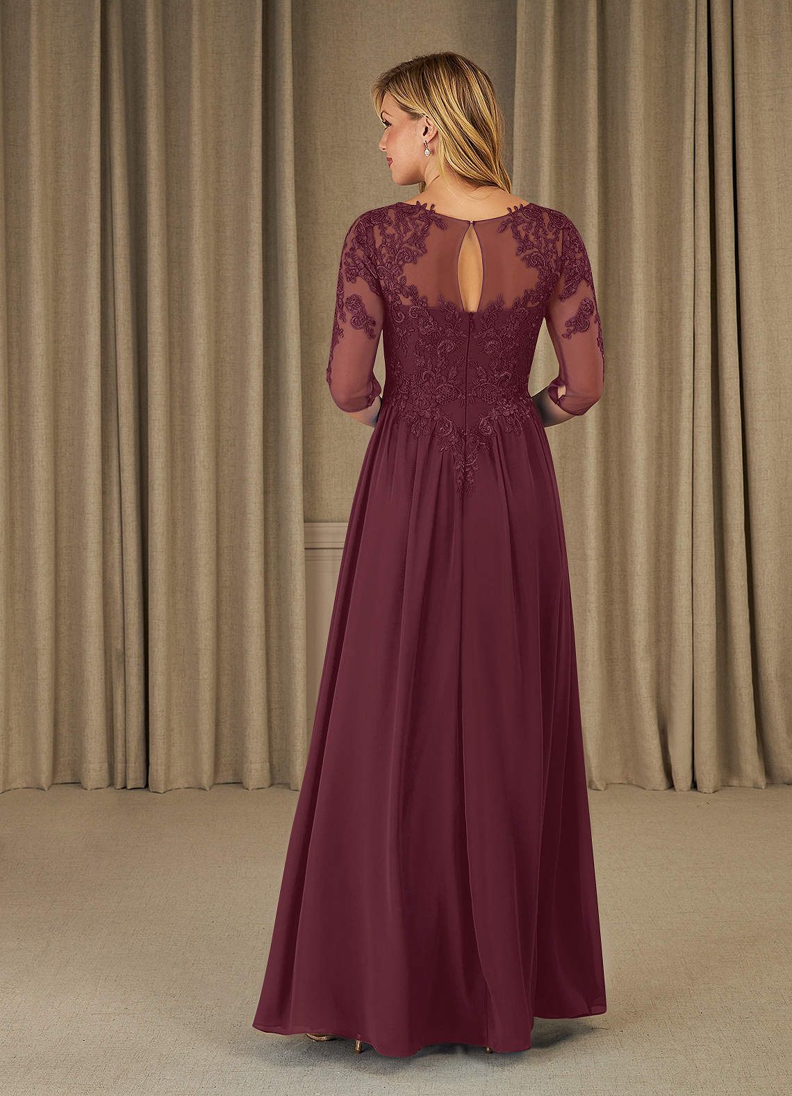 Mirielle A-Line Scoop-Neck Chiffon and Lace Mother of the Bride Dress in champagne