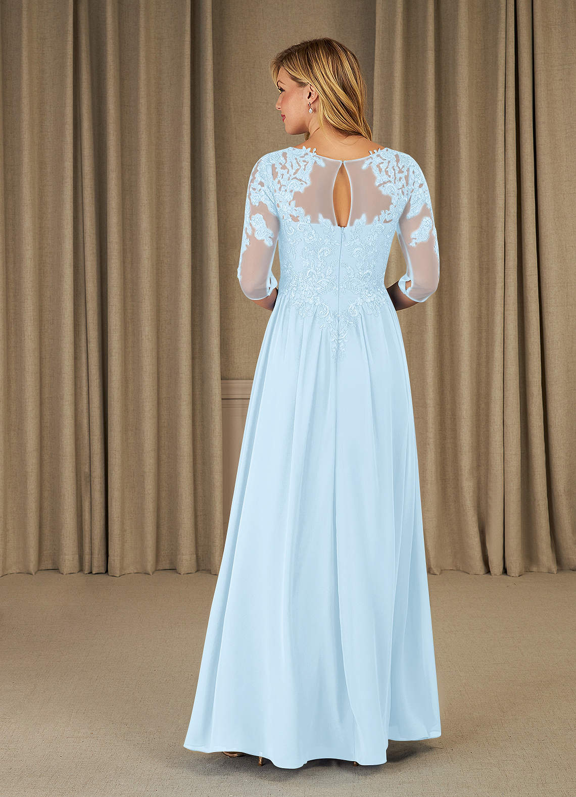 Mirielle A-Line Scoop-Neck Chiffon and Lace Mother of the Bride Dress in Sky Blue