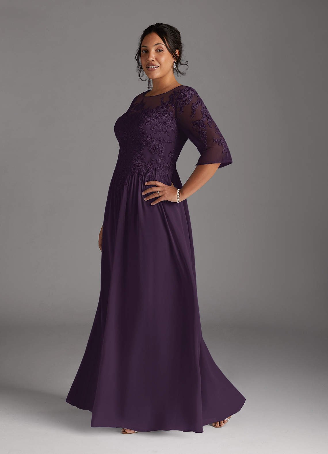 Mirielle A-Line Scoop-Neck Chiffon and Lace Mother of the Bride Dress