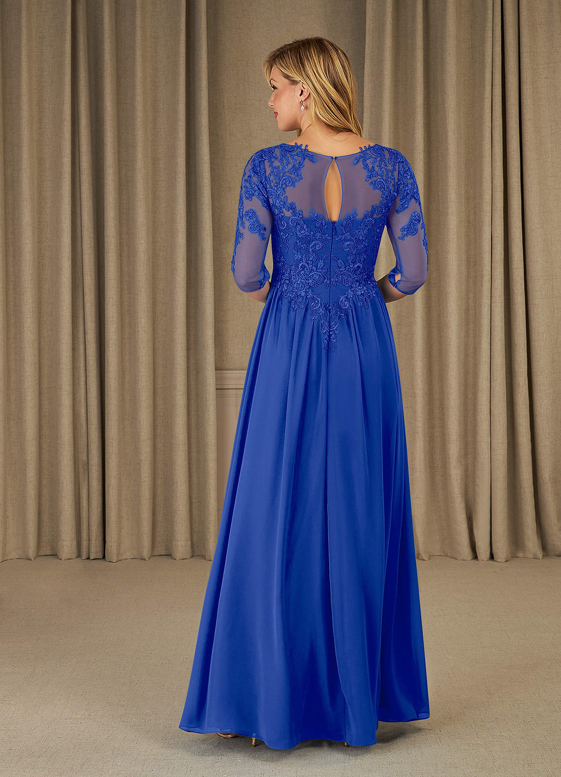 Mirielle A-Line Scoop-Neck Chiffon and Lace Mother of the Bride Dress in Royal Blue