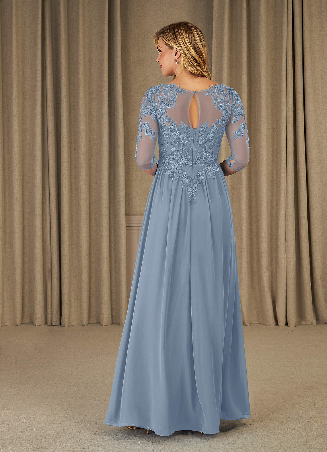 Mirielle A-Line Scoop-Neck Chiffon and Lace Mother of the Bride Dress in dusty blue