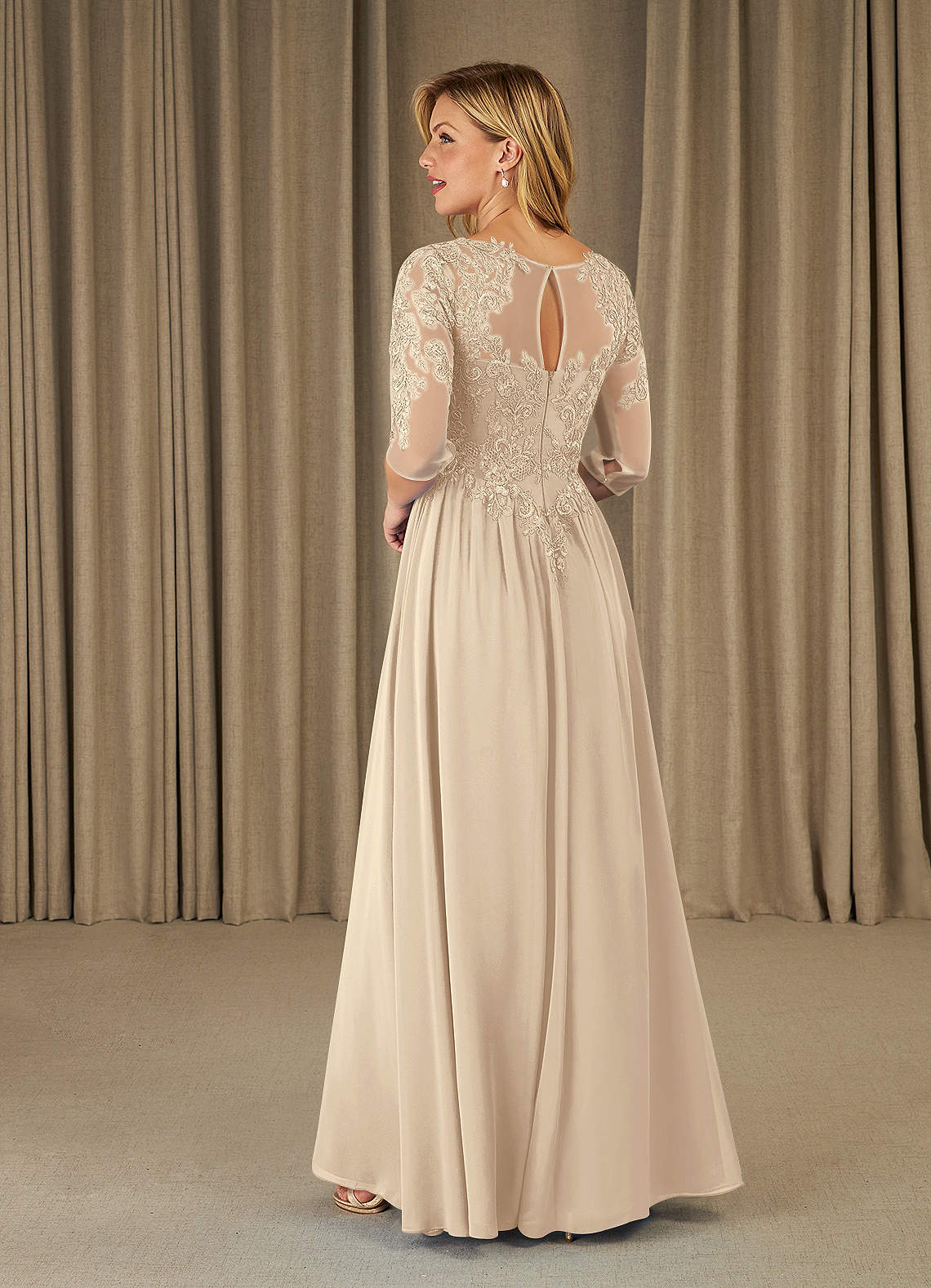 Mirielle A-Line Scoop-Neck Chiffon and Lace Mother of the Bride Dress in taupe