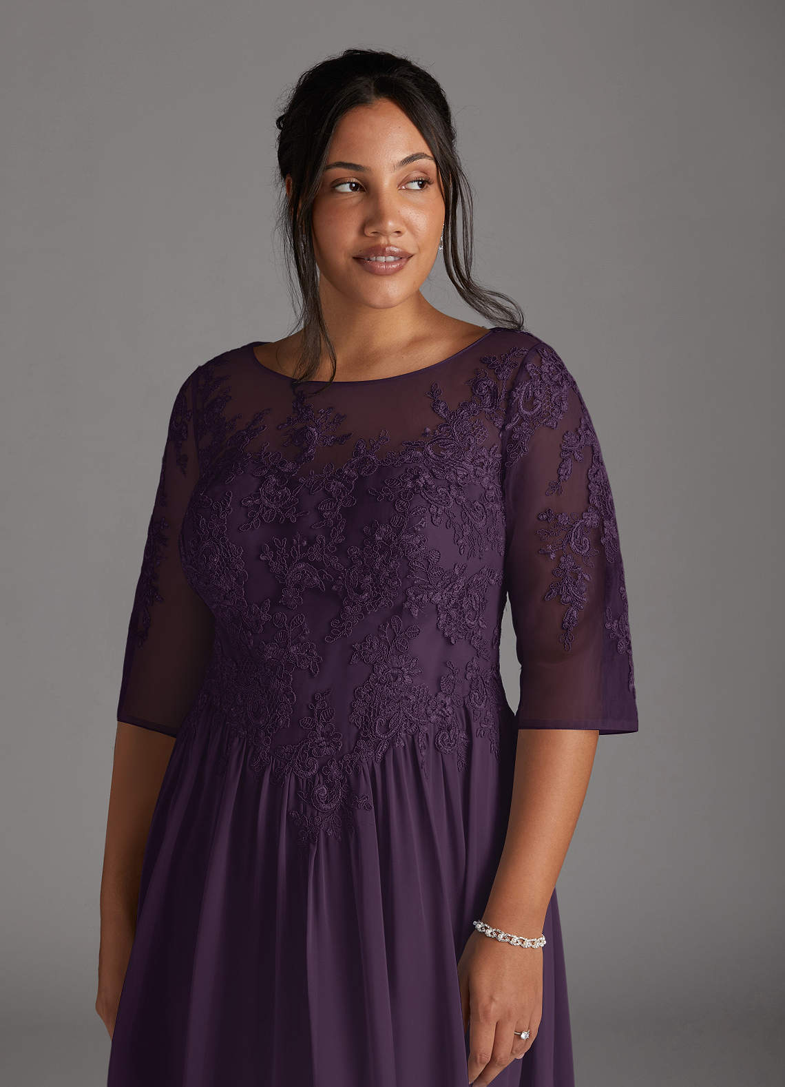 Mirielle A-Line Scoop-Neck Chiffon and Lace Mother of the Bride Dress