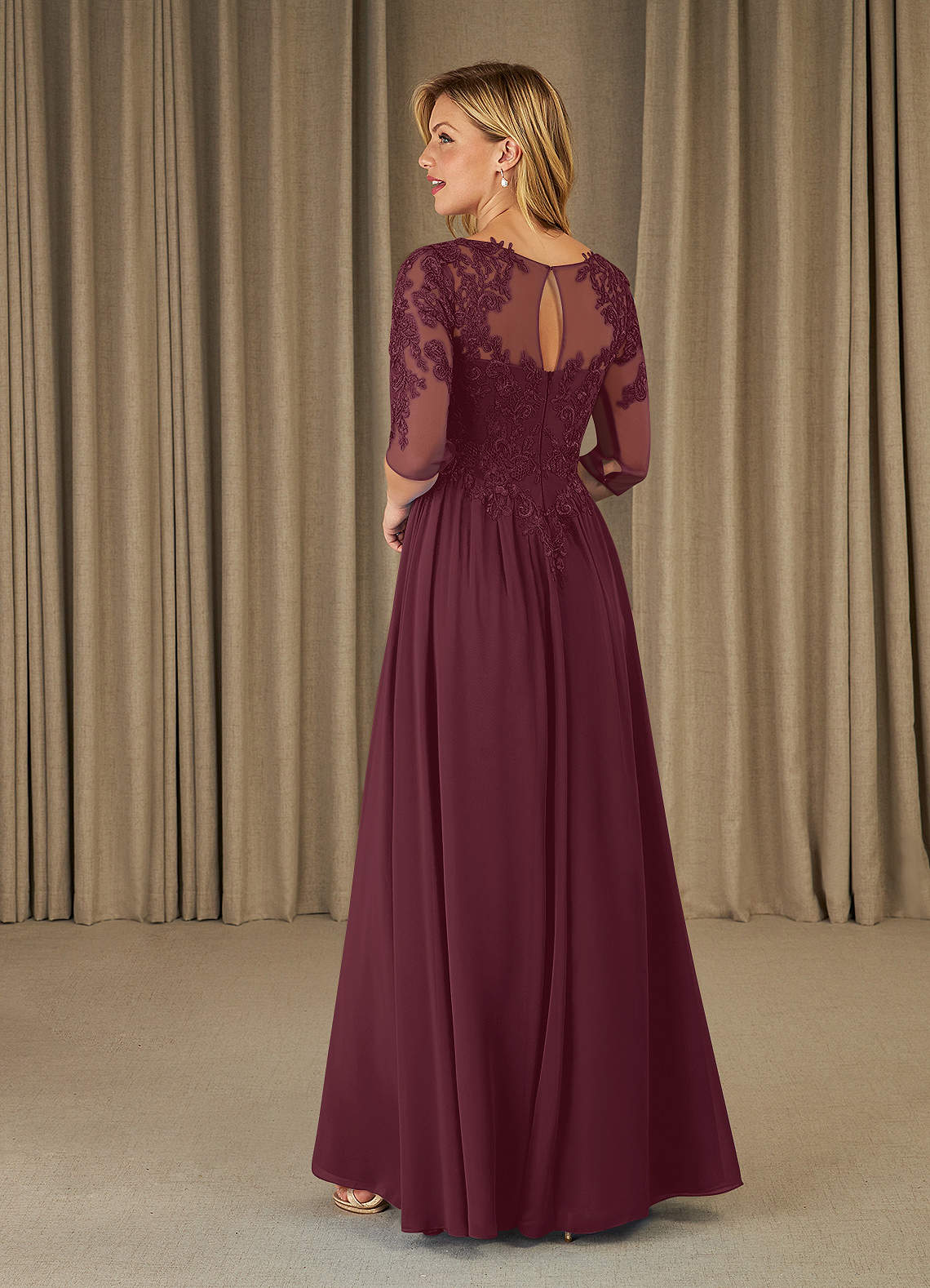 Mirielle A-Line Scoop-Neck Chiffon and Lace Mother of the Bride Dress in champagne