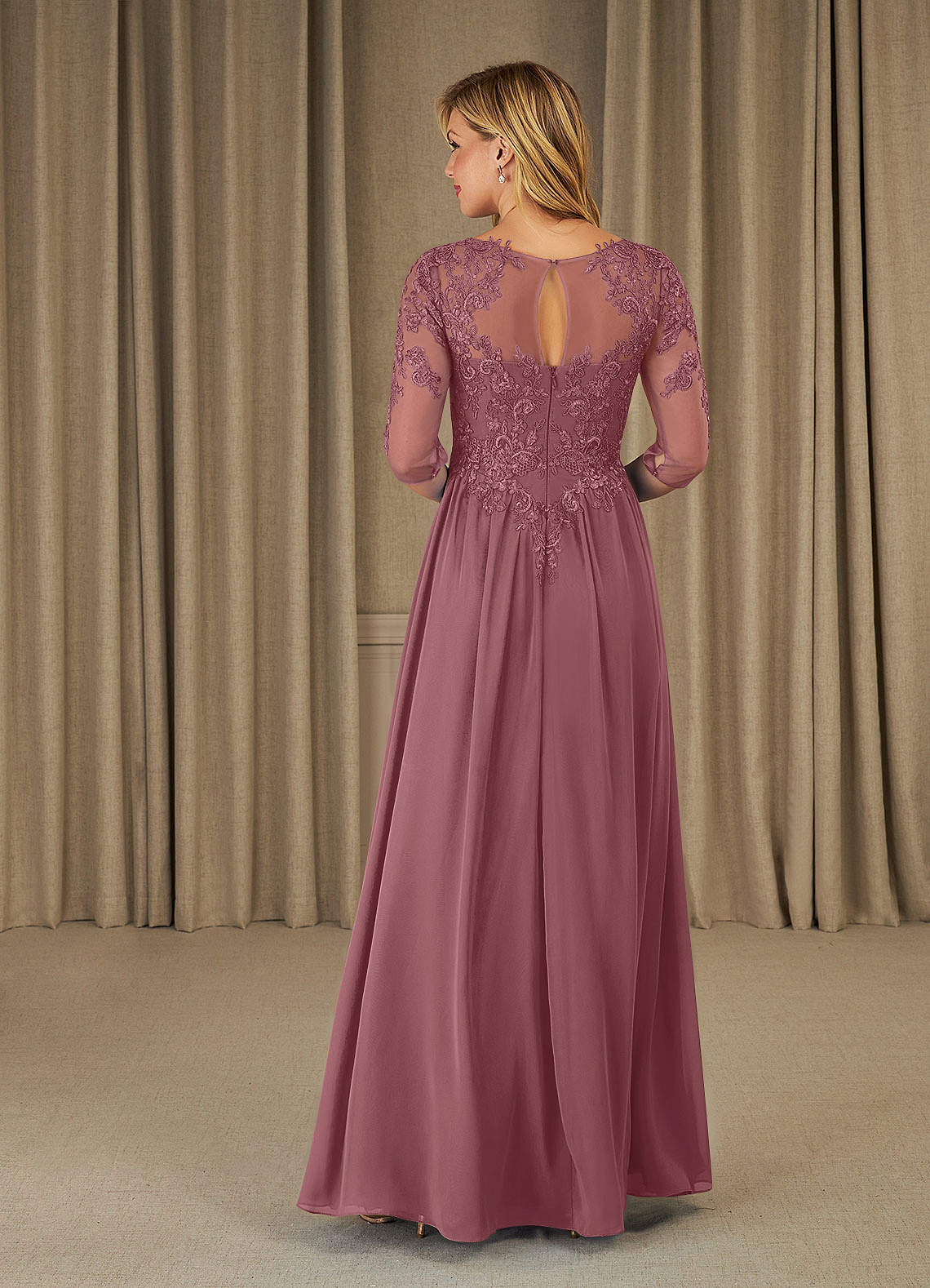 Mirielle A-Line Scoop-Neck Chiffon and Lace Mother of the Bride Dress in Grape