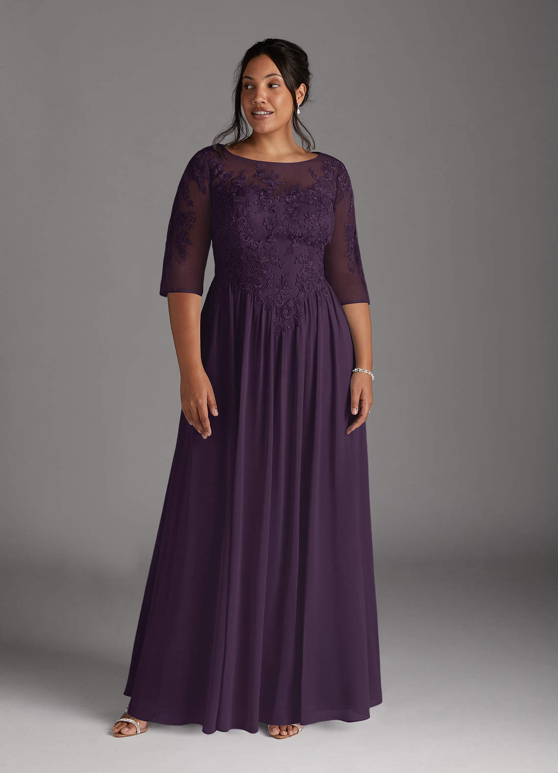 Mirielle A-Line Scoop-Neck Chiffon and Lace Mother of the Bride Dress