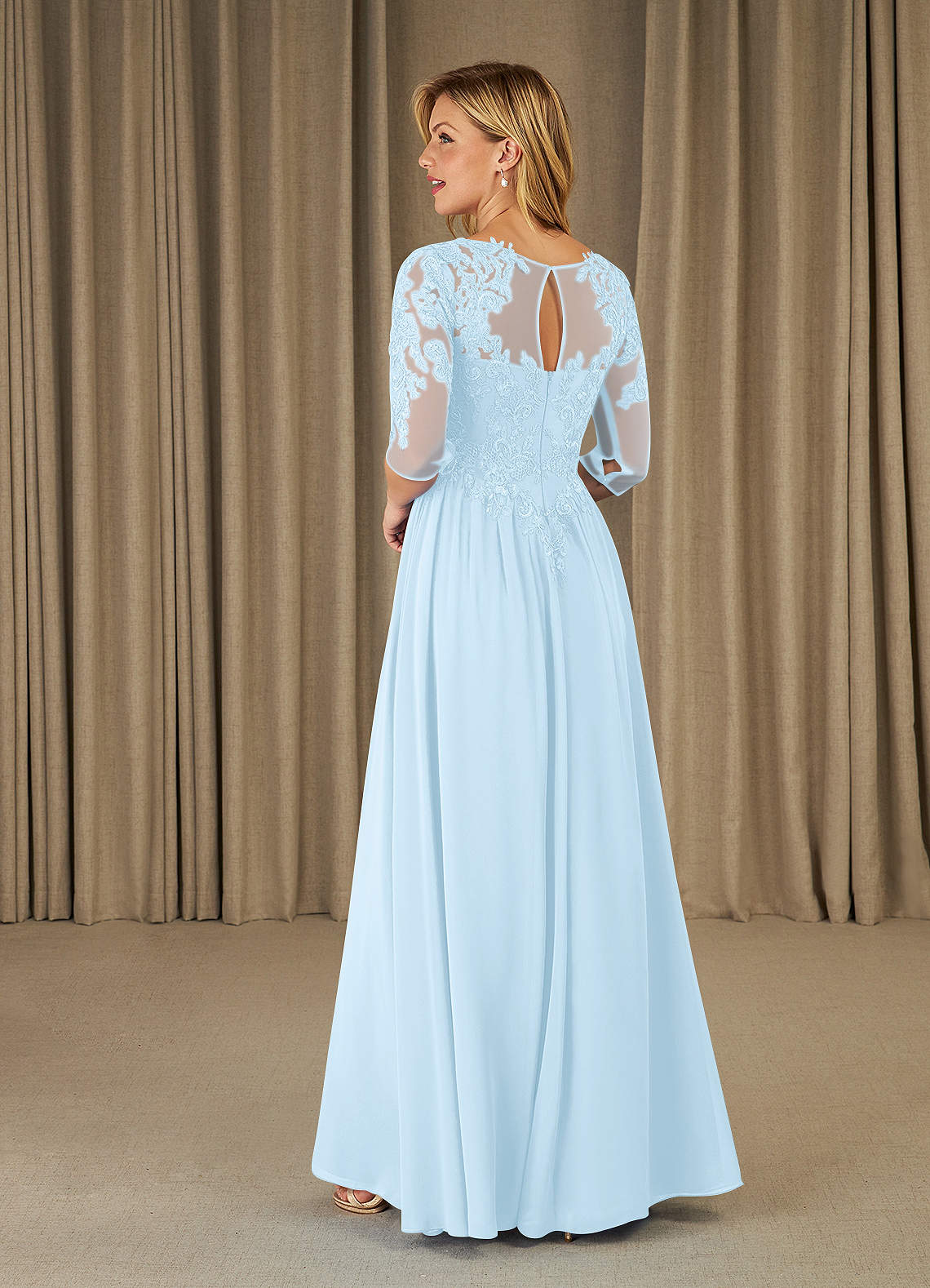 Mirielle A-Line Scoop-Neck Chiffon and Lace Mother of the Bride Dress in Sky Blue