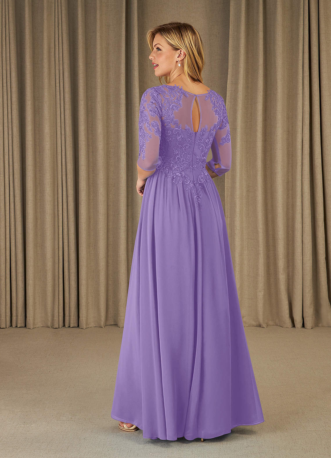 Mirielle A-Line Scoop-Neck Chiffon and Lace Mother of the Bride Dress in Tahiti